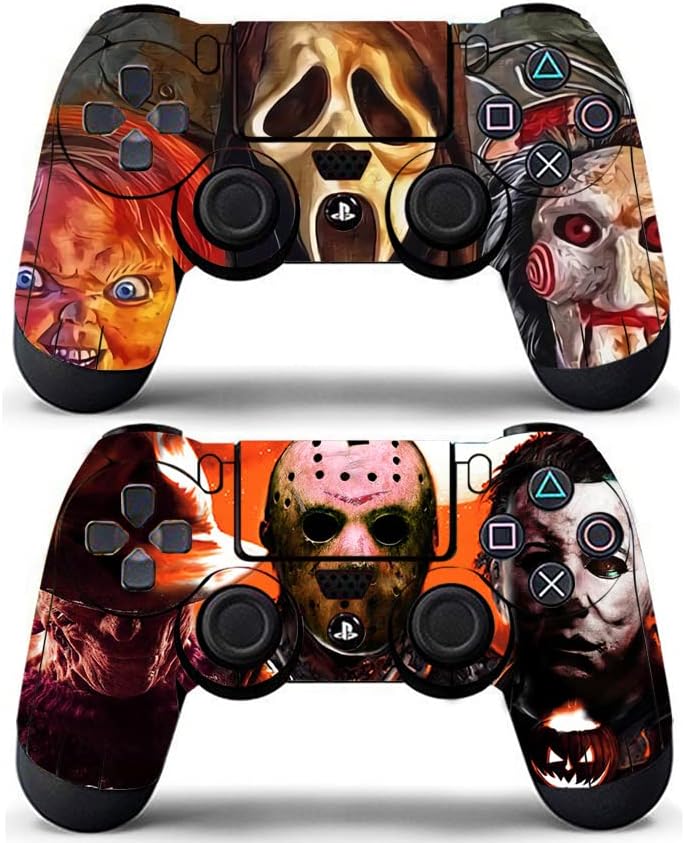 2 Pack Controller Skin Controller Cover Stickers Wrap Vinyl Sticker Compatible with PS4 Controller Horror Characters