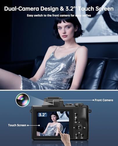 8K Digital Cameras for Photography - Autofocus 88MP WiFi Profession Camera with Dual-Lens - 16X Digital Zoom Photography Camera for YouTube with Lens Hood, Touch Screen, 2 Batteries & Charging Stand - Image 4