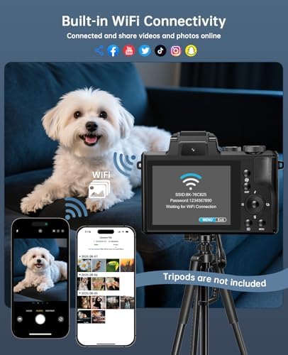 8K Digital Cameras for Photography - Autofocus 88MP WiFi Profession Camera with Dual-Lens - 16X Digital Zoom Photography Camera for YouTube with Lens Hood, Touch Screen, 2 Batteries & Charging Stand - Image 5