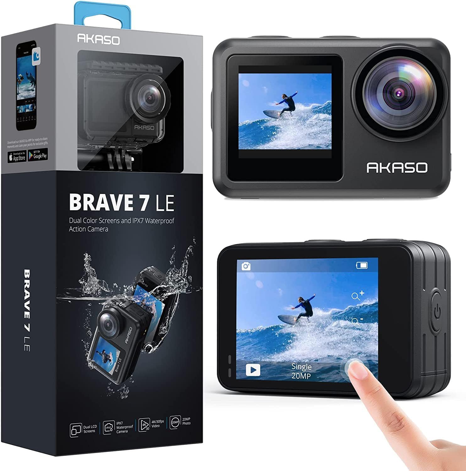 AKASO Brave 7 LE 4K30FPS 20MP WiFi Action Camera with Touch Screen EIS 2.0 Zoom Remote Control 131 Feet Underwater Camera with 2X 1350mAh Batteries Support External Microphone Vlog Camera - Image 9