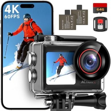 ODDV 4K60FPS 30MP Action Camera with Front LCD and Touch Rear Screens, Underwater Camera with 64GB Memory Card, 132FT Waterproof Camera, EIS, 5X Zoom, WiFi Remote Control (Black)
