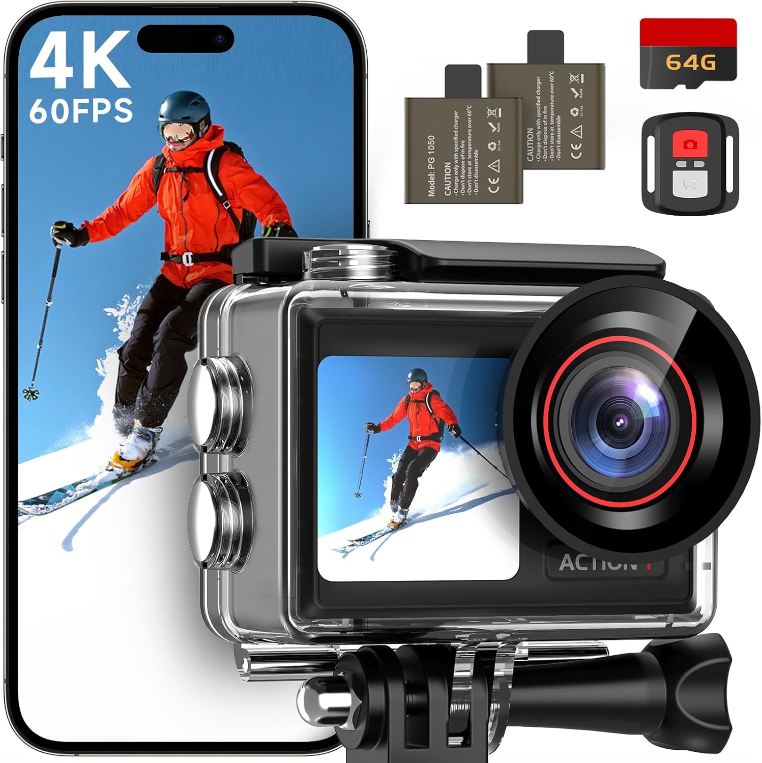 ODDV 4K60FPS 30MP Action Camera with Front LCD and Touch Rear Screens, Underwater Camera with 64GB Memory Card, 132FT Waterproof Camera, EIS, 5X Zoom, WiFi Remote Control (Black) - Image 9